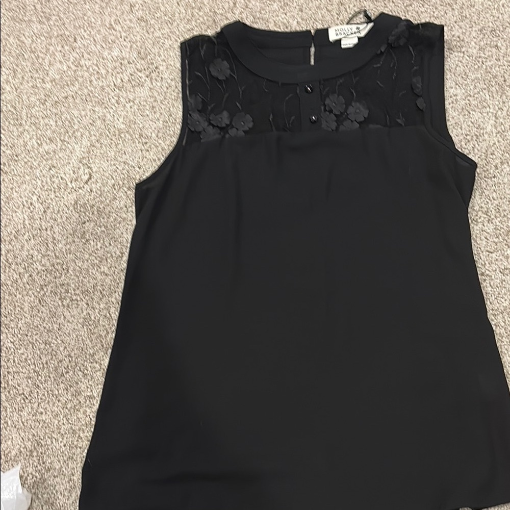 Molly Bracken Black Sleeveless Blouse with Floral Details